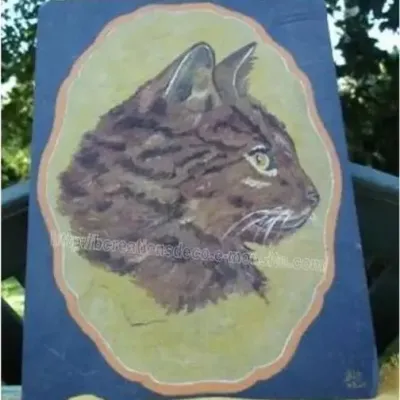 Peinture sur ardoise chat tigre