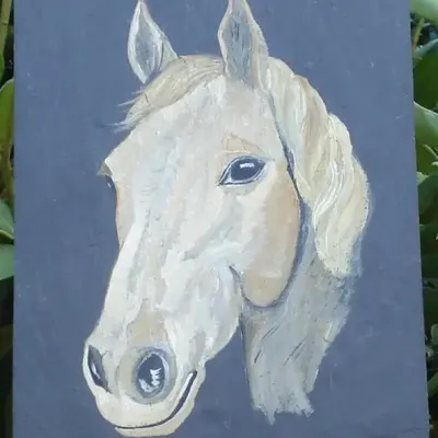 Peinture sur ardoise cheval blanc