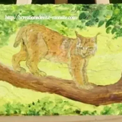 Peinture sur ardoise lynx