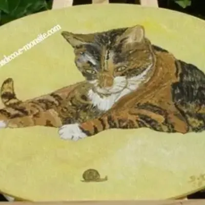 Peinture sur toile chat et escargot