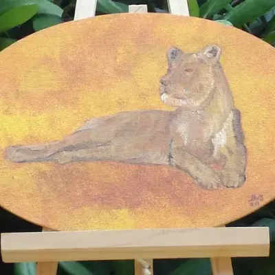 Peinture sur toile lionne